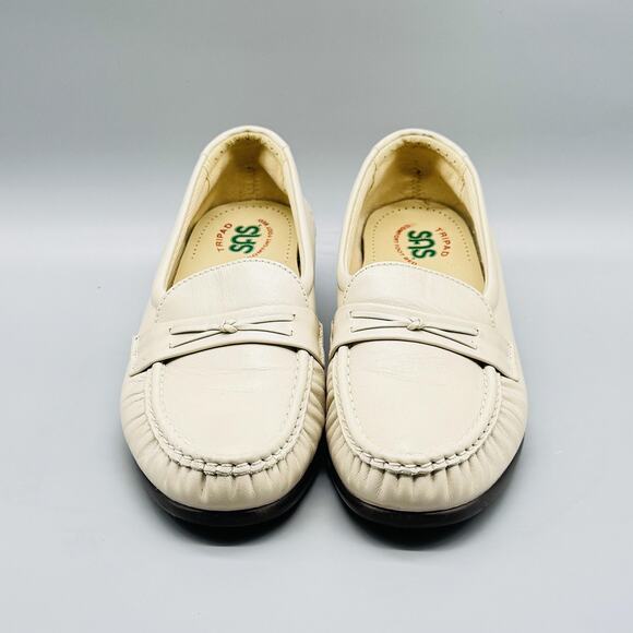 SAS Shoes Womens 7 Beige Leather Loafers Tripad Comfort Easier Wedge Slip On - Picture 4 of 10
